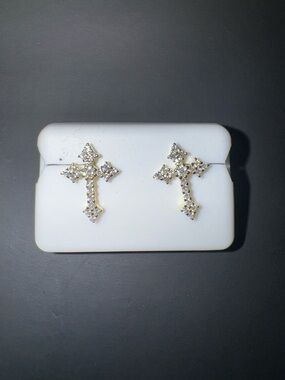 Gold Vermeil Moissanite Cross Drop Earrings | 925 Silver | Iced Out Cross